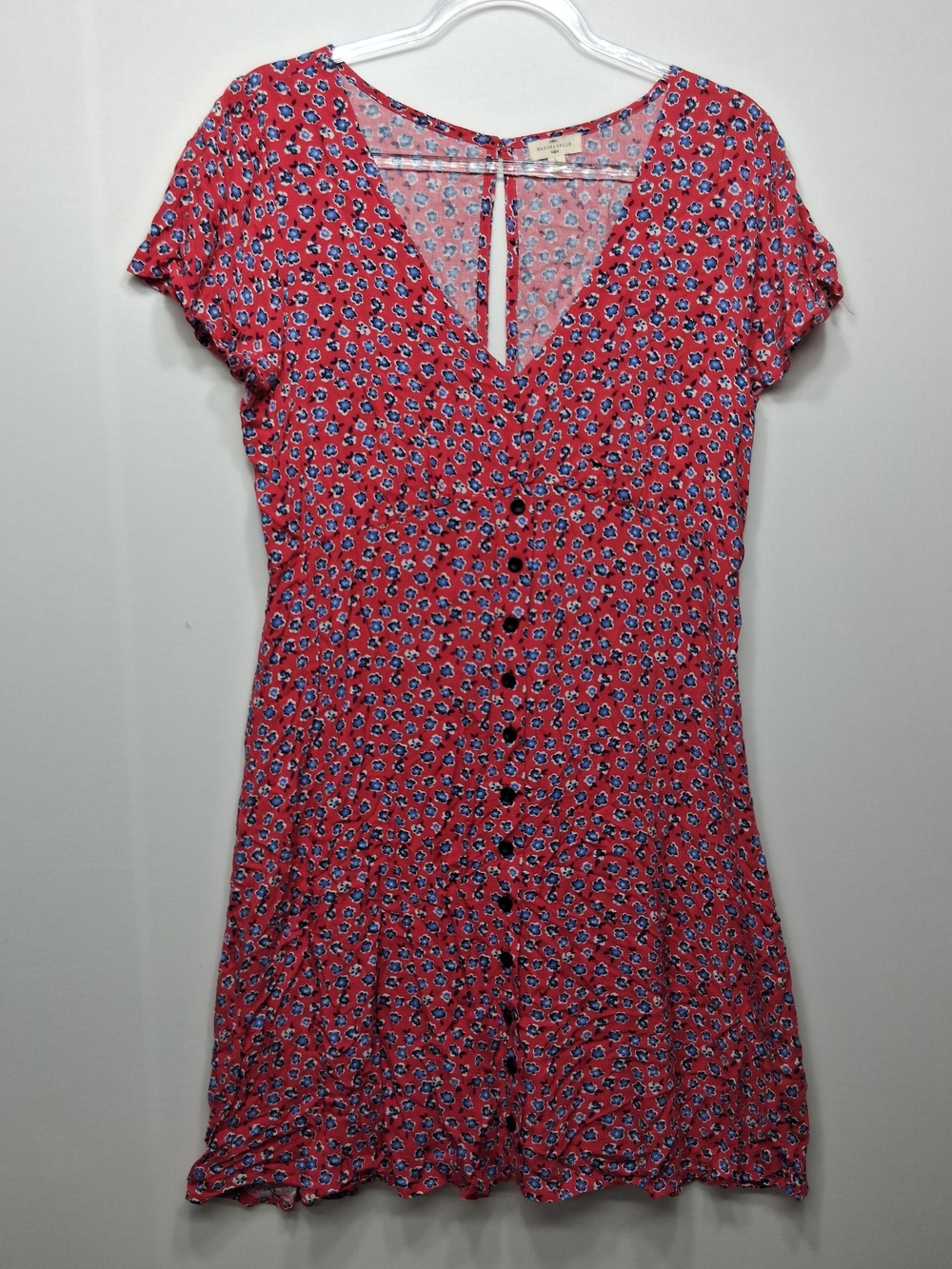 Button-Front Red Floral Mini Dress - Picture 1 of 11